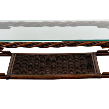 Twisted Rope Rattan Glass Top Coffee Table