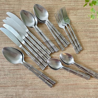 Vintage Flatware - Regal Bamboo by Reed & Barton - Rebacraft Faux Bamboo Stainless Steel Flatware - Japan- Knives Forks Spoons Serving Spoon 