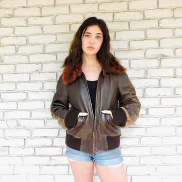 Soft Leather Bomber Jacket // vintage brown leather boho hippie hippy dress 70s 1970s coat shearling 70's 1970's 60s 60's // S/M 