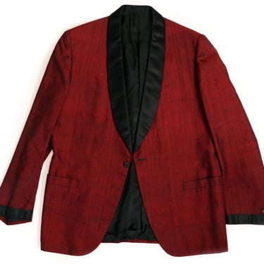 50's Red Black Tuxedo Dinner Suit Jacket, Evening Sport Coat Vintage Mid Century 1950's, 1960's Shawl Collar Lord West, Dupioni Sharkskin 