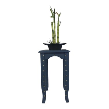 Vtg Blue & Brass Studded Accent Table | Plant Stand | Lamp Table 