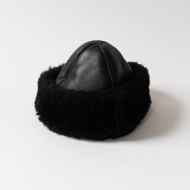 Leather and Shearling Cap in Black