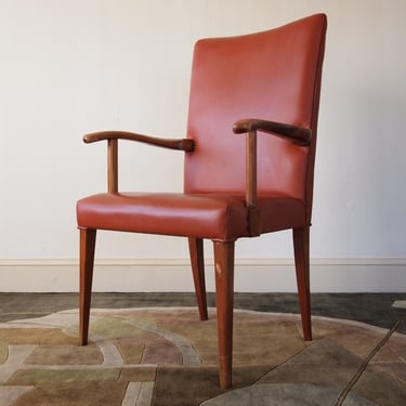 Rare Vintage JACOB KJAER Kjær Arm CHAIR Armchair, Mahogany Wood + Cognac Leather, Mid-Century Modern Danish Scandinavian eames knoll era 