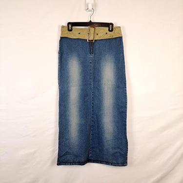 Vintage 2000s Long Denim Belted Skirt 