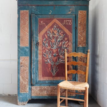 19th century German hand painted marriage cupboard
