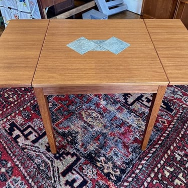 Danish Teak & Tile Drop Leaf Extension Table