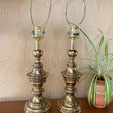 Vintage Stiffel Lamp Hollywood Regency MCM Stiffel Heavy Brass Table 18 Inch Set 