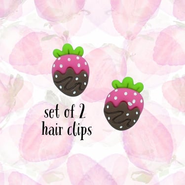 Chocolate Dipped Strawberry Hair Clip Set Kawaii Cute Barrettes 