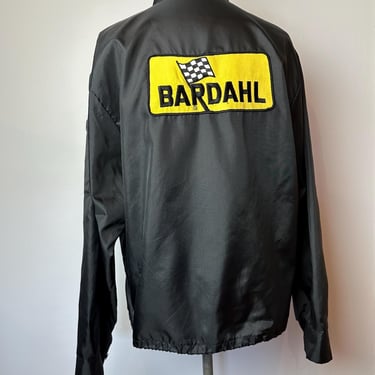 1960’s Bardahl Racer jacket~ wind breaker~ black white Yellow race stripes~ 60’s 70’s retro light coat~ sporty Mod hot rods  size M/L 