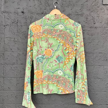 Green 70s Floral Button Down