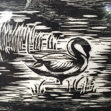 Woodcut swan print - Serenity - 1977 artist proof 