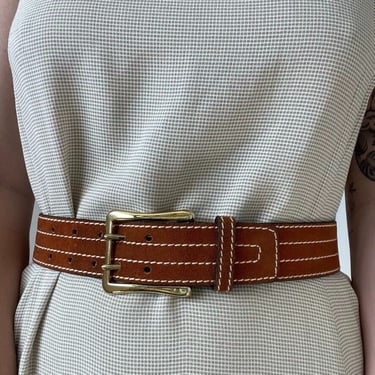 Vintage Y2K Womens Brown Suede Leather Wide Dress Western Boho Belt Sz S 