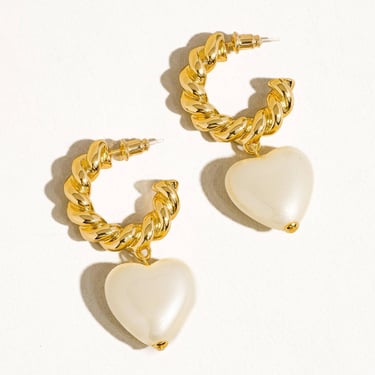 Viviana 18K Gold Braided C-Hoop Heart Earring