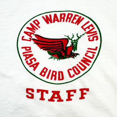 Vintage 50s Boy Scout Camp T Shirt | Camp Warren Levis Staff Shirt with Piasa Bird | Size Small 