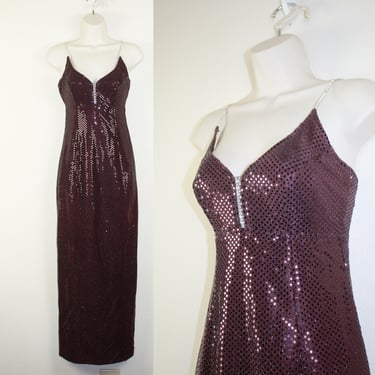 Vintage 1990s Purple Sequin Formal Gown, Size Extra Small 
