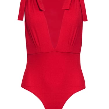 MISA Los Angeles - Red Plunge "Paolla" Bodysuit w/ Bows Sz S