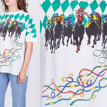 80s Hollywood Park Horse Race T Shirt - Men's XL | Vintage White California Graphic T Shirt 