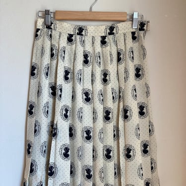 80s Cameo Print Silk Pleated Skirt M 28 Waist 