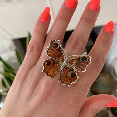 Amber and Sterling Butterfly Ring