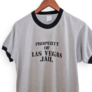 vintage Las Vegas shirt / 80s ringer / 1980s Screen Stars Las Vegas Jail souvenir ringer t shirt Small 