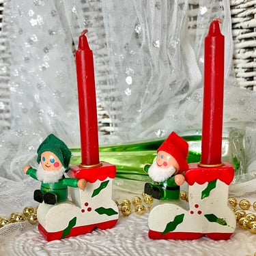 Holiday Candle Holders, Christmas Elf Candlestick Holders, Candles Included, Holidays, Sustainable Living, Vintage 60s Home Decor 