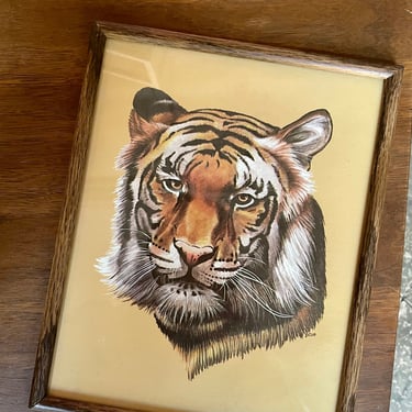 Vintage Artist-Signed Framed Tiger Art | Gallery Wall, MCM Mid Century Art 