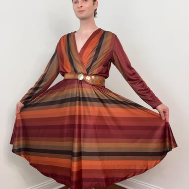 70s Gradient / ombre striped dress with full skirt 