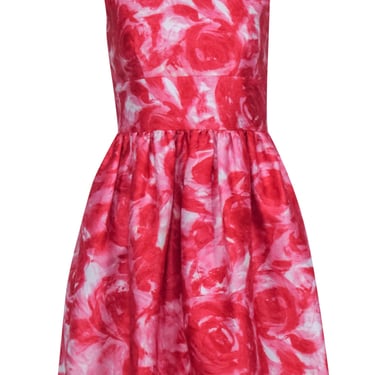 Kate Spade - Pink & Red Watercolor Rose Dress w/ Bow Back Sz 2