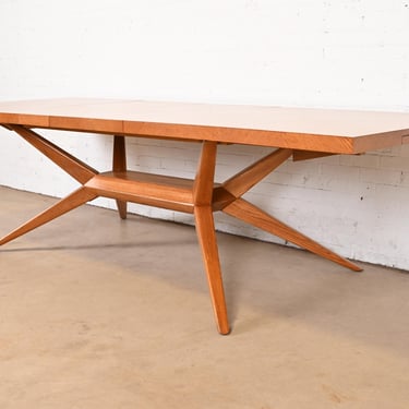 Harold Schwartz for Romweber Mid-Century Modern Oak Spider Leg Extension Dining Table, Newly Refinished