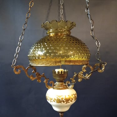 Vintage Amber Glass Swag Light 13.5 x 45
