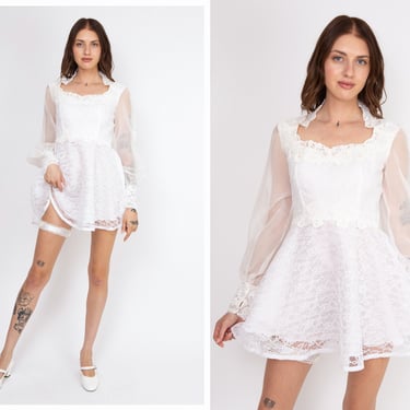 French 1970s Crisp White Cotton Eyelet Lace Dress w/ Puff Sleeves, Rar –  Midnight Dolls Vintage