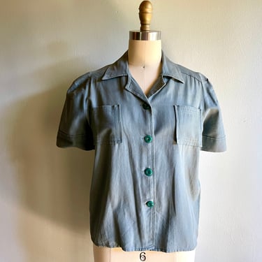 Vintage 1940s Rosie the Riveter Work Wear Blouse Top Shirt 