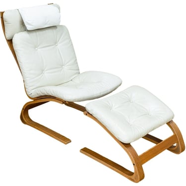 Mid Century Modern Rybo Rykkin Leather Chair & Ottoman Norway 