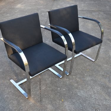 Vintage Brno Style Flat Bar Side Chairs with Newer Black Fabric Upholstery - Pair 