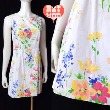 Cute Mini Vintage 90s 2000s White Floral Cotton Dress 