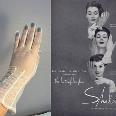 Ivory is Not So Boring - Vintage 1950s Sheer Ivory Nylon Shirred Mid Fore Arm Length Gloves - 7 1/2 