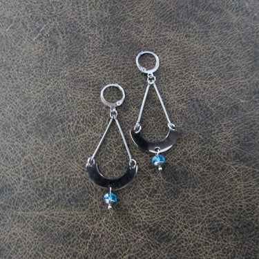 Silver and blue crystal minimalist earrings 