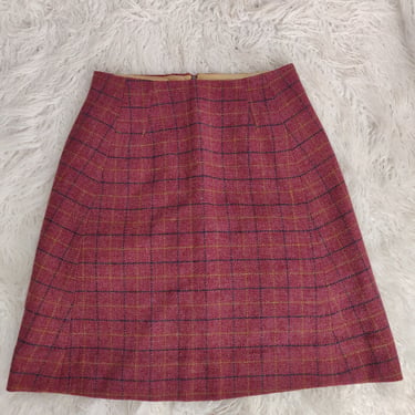 Vintage 60s Old Colony Plaid Pink Skirt // Wool Tartan High Waisted 
