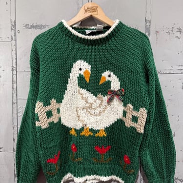 Vintage 90s Goose picture knit sweater multicolor scenic nature mallard sweater 