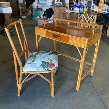 Restored Mahogany and Rattan Secretary Desk with Chair 