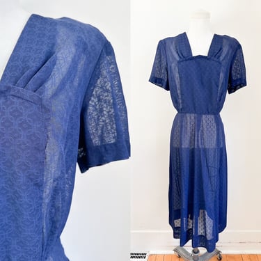 Vintage 1940s Navy Sheer Lace Dress / M 