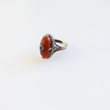 Antique 1920s Art Deco Sterling and Czech Glass Ring | 5 3/4 