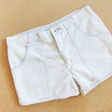 Vintage OP Style Corduroy Shorts 32 Waist - 80s Faded Blue White Surf Summer Cords Shorts Unisex - Worn In Cotton Cord Shorts 1980s Style 