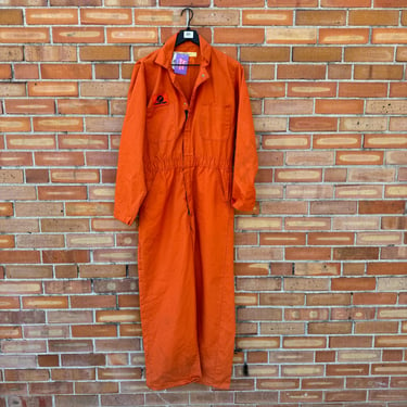 vintage 80s orange frontier airlines long sleeve work jumpsuit / m medium 