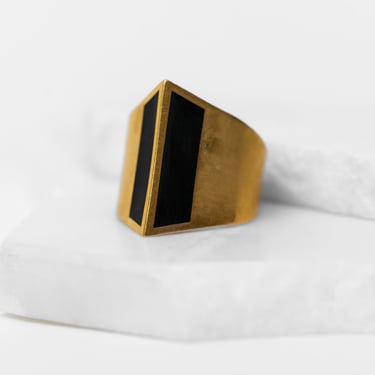 Gold Plated Enamel Detail Ridge Ring