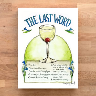 Last Word Cocktail Recipe Watercolor Art Print