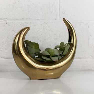 Vintage Crescent Moon Brass Planter Gold Metal Candle Holder MCM Mid Century Modern Boho Dopamine Decor Bohemian Celestial 1970s 1960s 