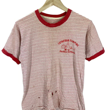 Vintage 60's Lutheran Camping Southern California Red Striped Ringer T-Shirt S