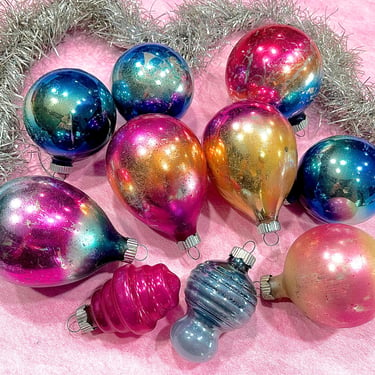 VINTAGE: 10pcs - Shiny Brite Glass Ornaments - Old Distressed Christmas Ornaments - Holliday 