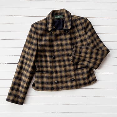 brown plaid wool jacket | 90s vintage dark academia Harvé Benard black brown checkered tweed wool blazer coat 